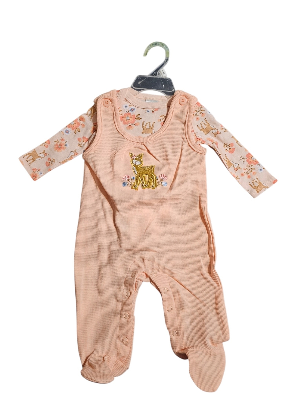 Little Beginnings Peach Floral Footie One-Piece - 0-3 Months
